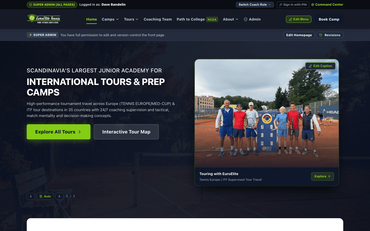 EuroElite Academy System live system interface