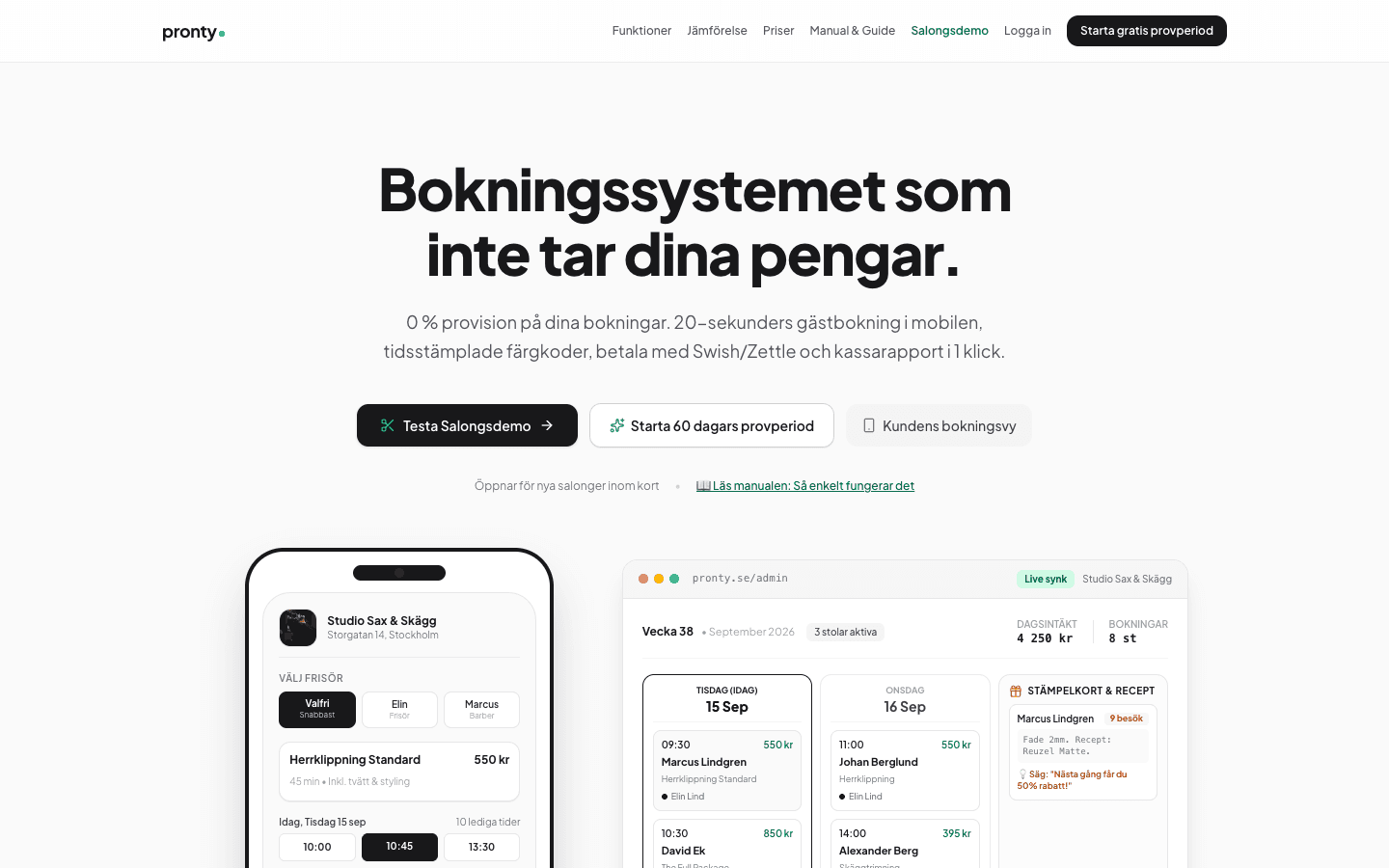 pronty.se live system interface